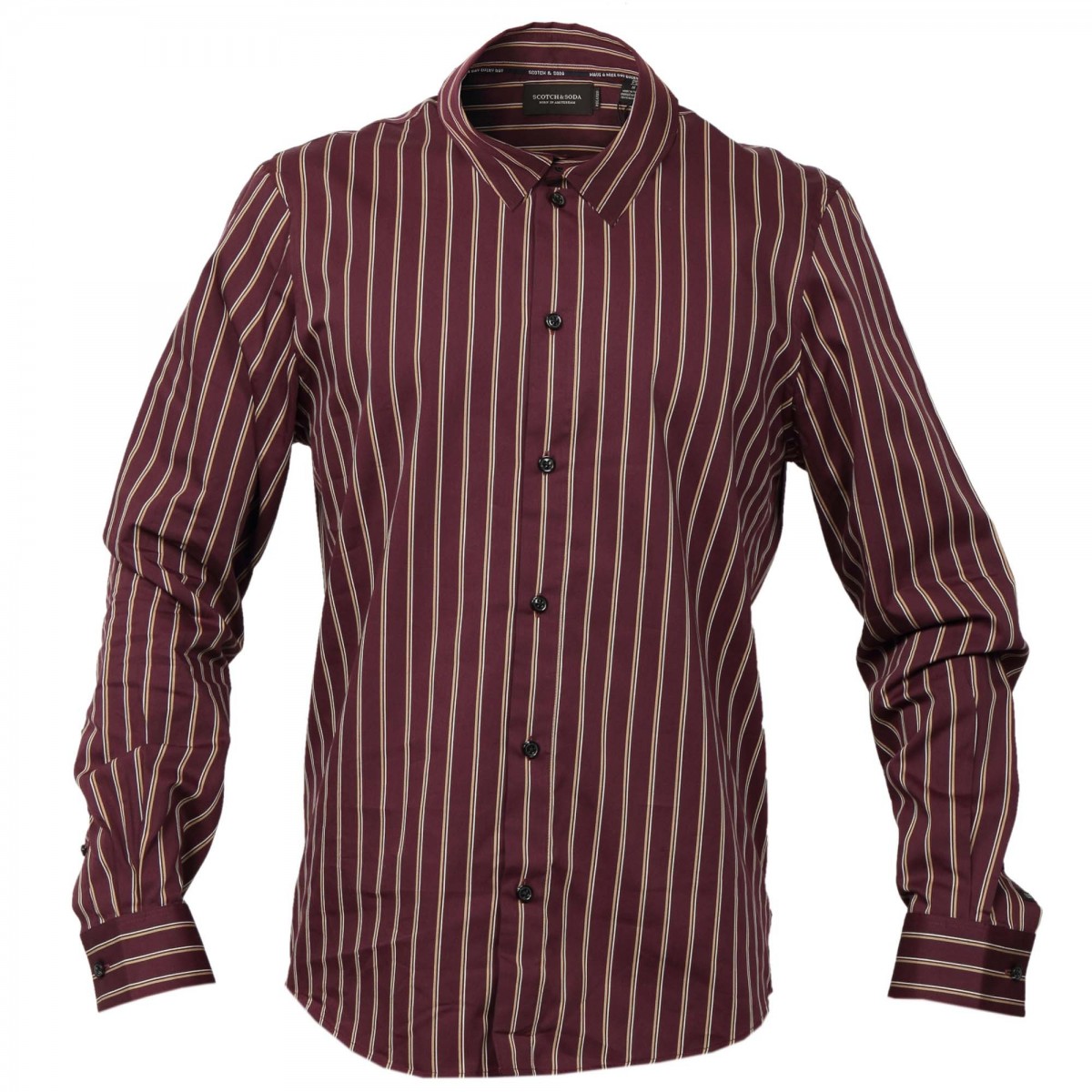 Ανδρικό πουκάμισο Scotch & Soda Striped Relaxed-Fit Shirt - Altershops Μπορντώ