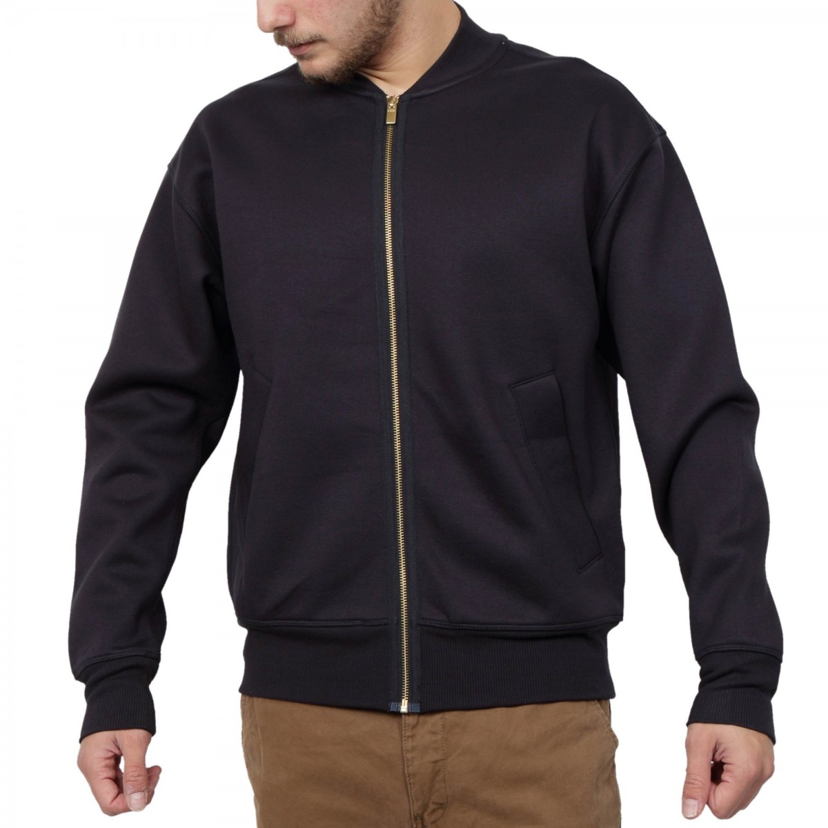 RELAXED FIT ZIP-THRU BOMBER SWEAT