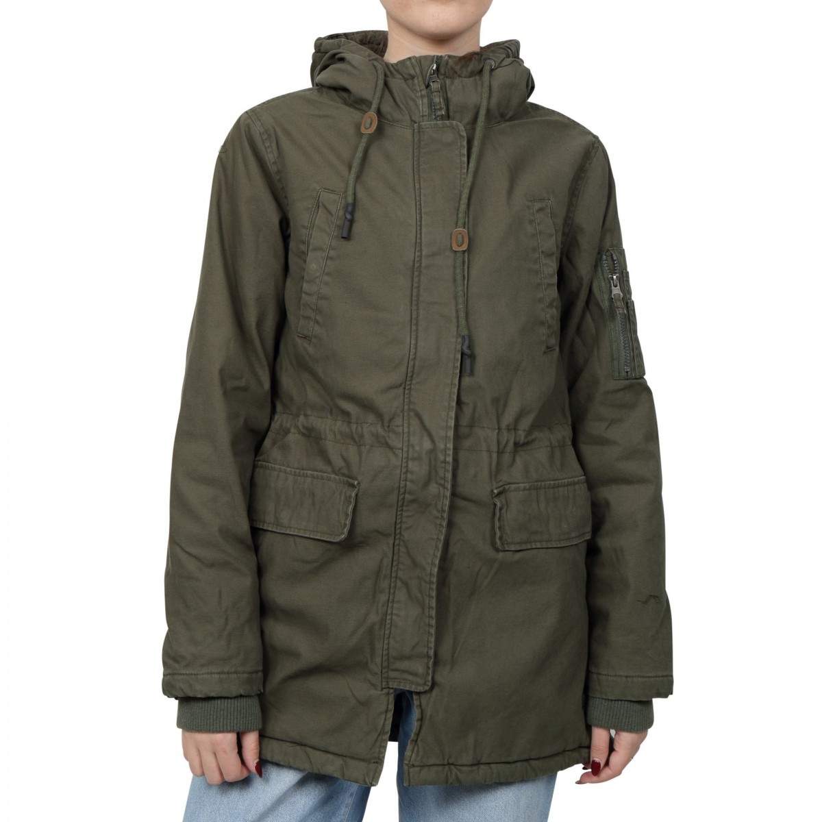 BASEHIT WOMENS LONG WASHED JKT WITH HOOD