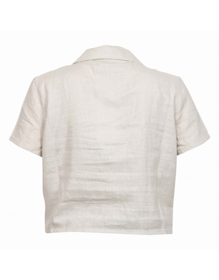 LINEN BLEND CROP SHIRT-15255168