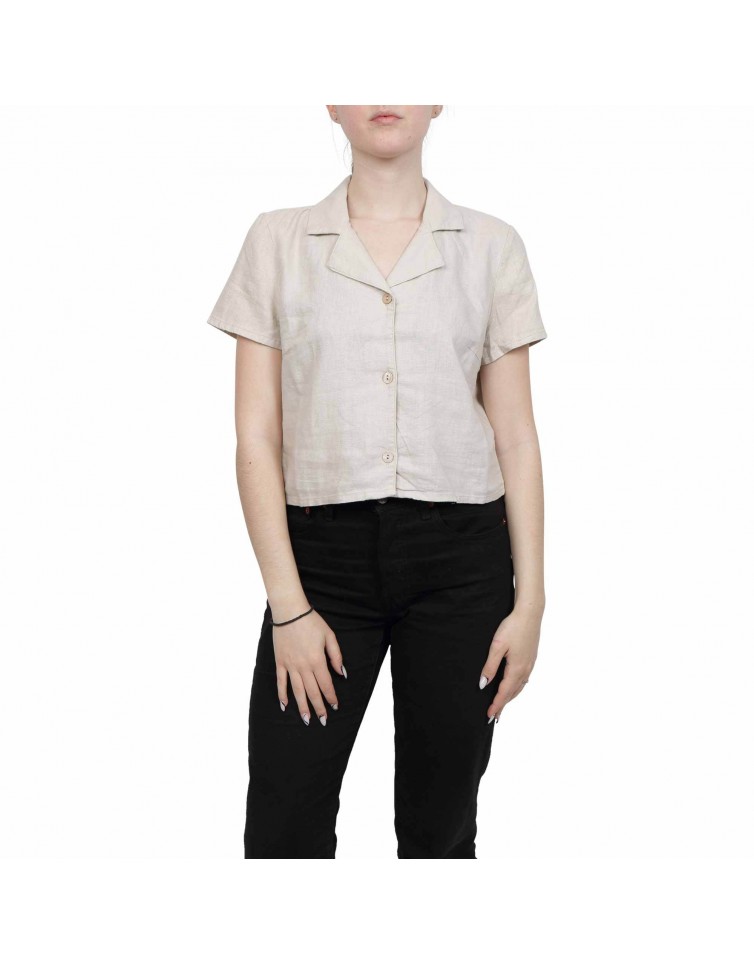 LINEN BLEND CROP SHIRT-15255168