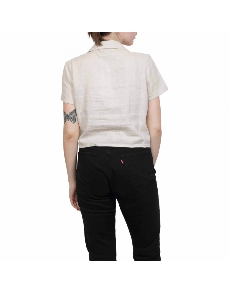 LINEN BLEND CROP SHIRT-15255168