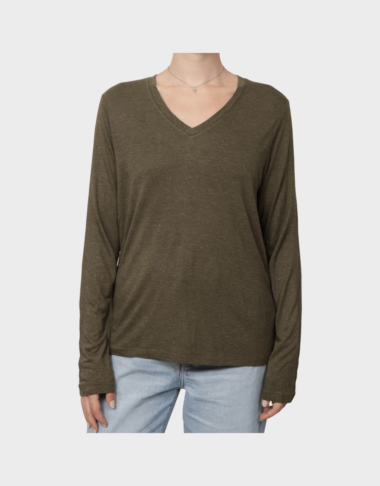 LONG SLEEVE JERSEY V NECK TOP