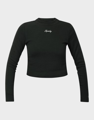 RIB LONG SLEEVE EMB FITTED TOP