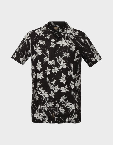 OPEN COLLAR PRINT LINEN SHIRT