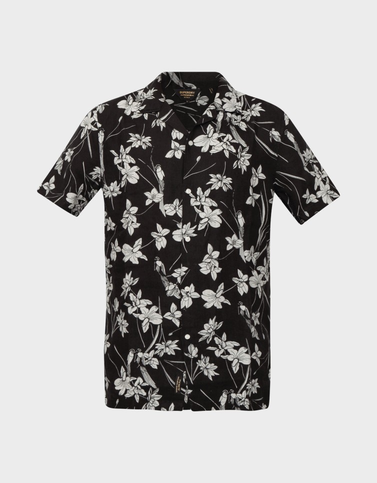 OPEN COLLAR PRINT LINEN SHIRT