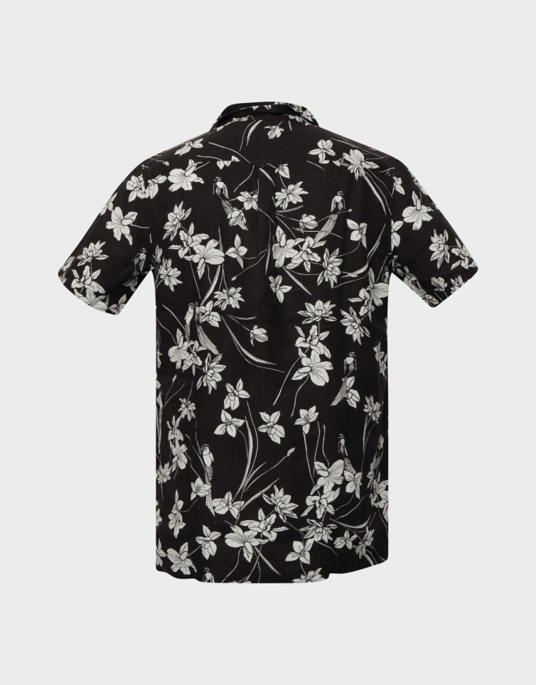 OPEN COLLAR PRINT LINEN SHIRT