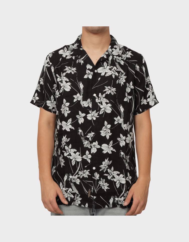 OPEN COLLAR PRINT LINEN SHIRT