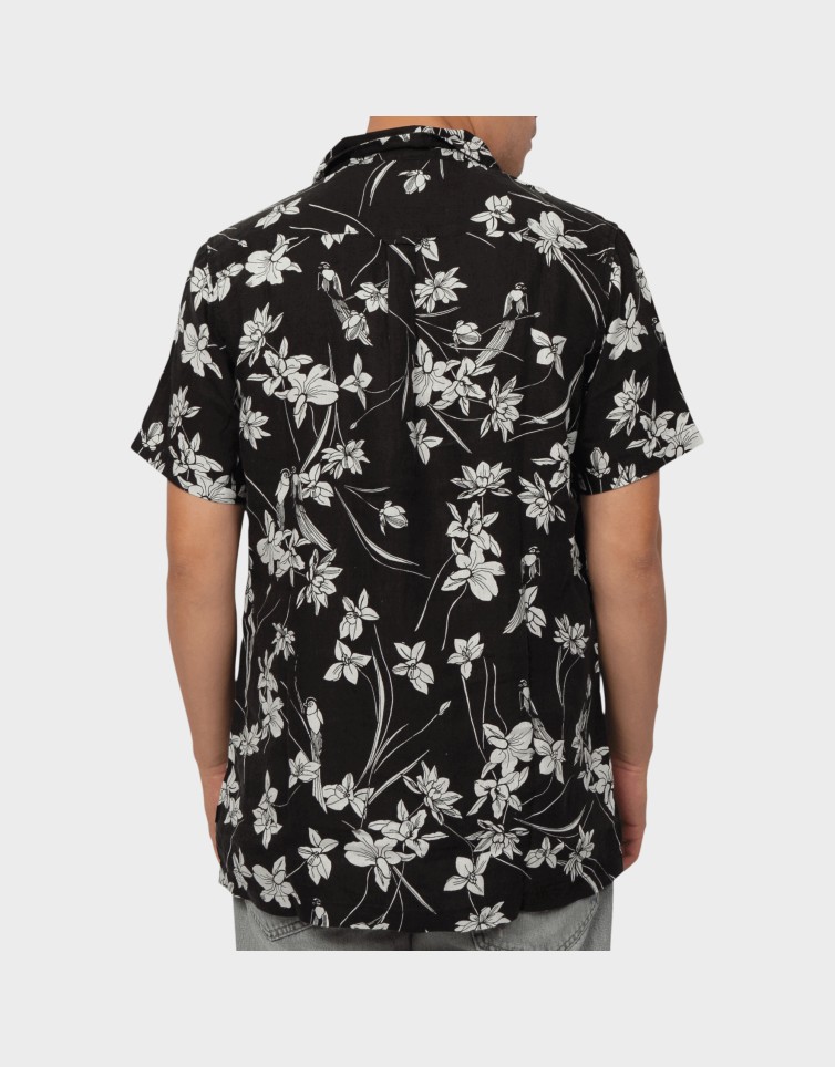 OPEN COLLAR PRINT LINEN SHIRT