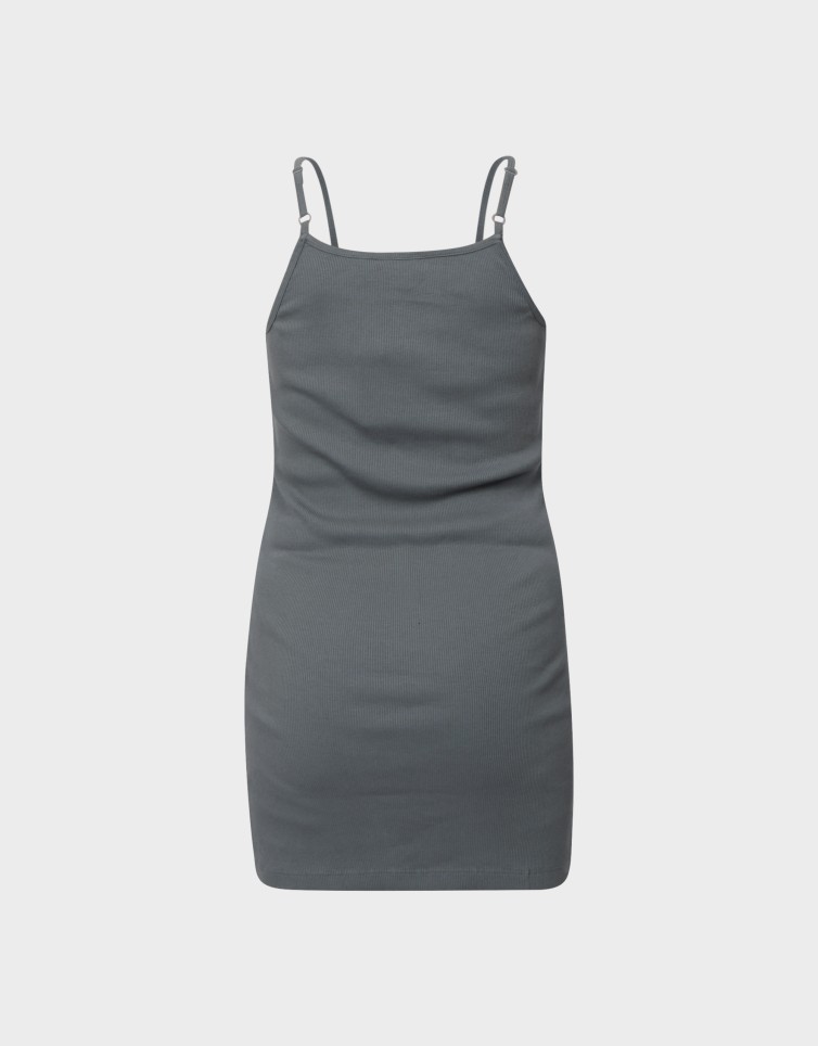 EMBROIDERED RIB STRAPPY DRESS
