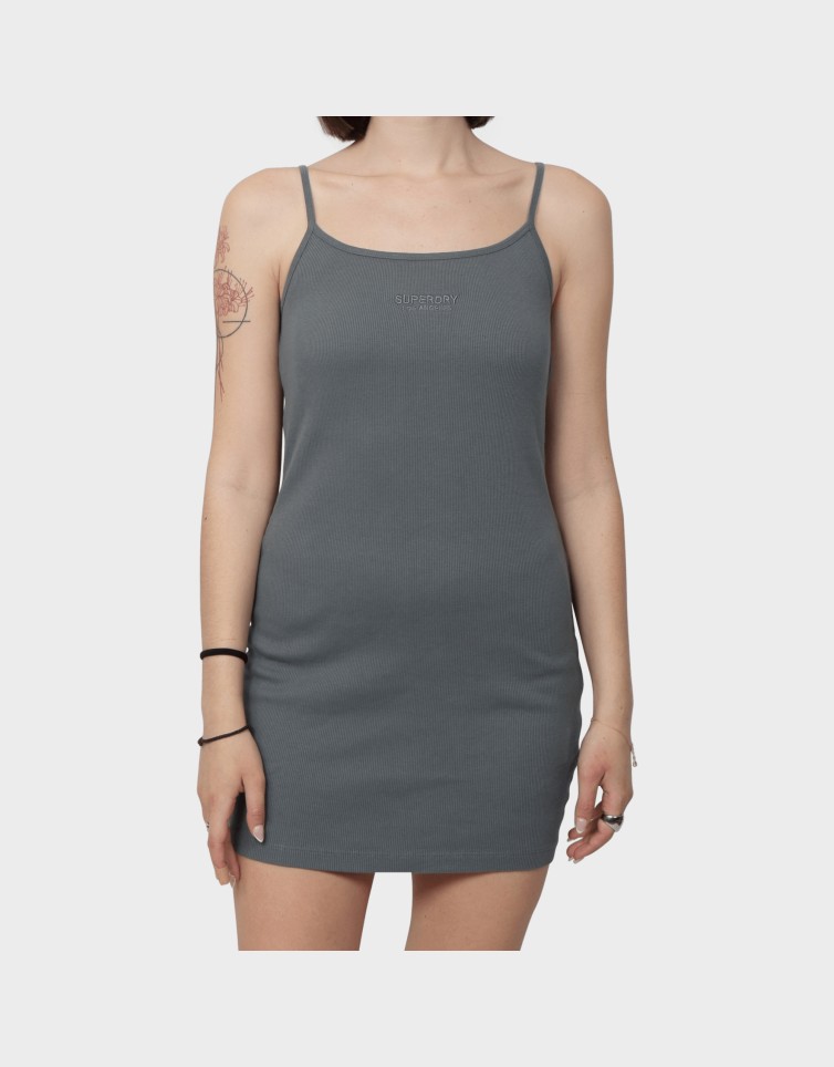 EMBROIDERED RIB STRAPPY DRESS