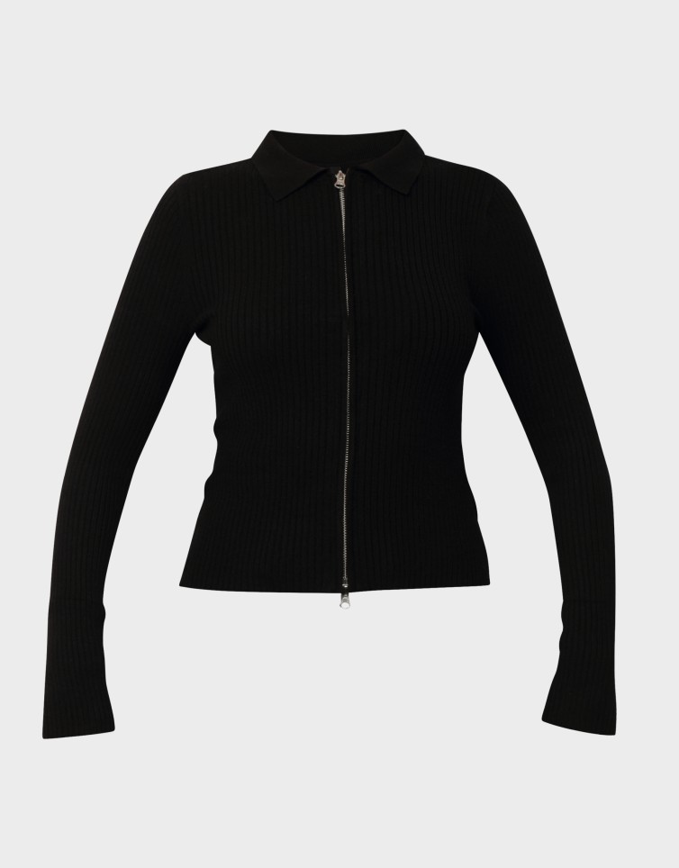 LIBI LS RIB O-NECK ZIPPER CARDI