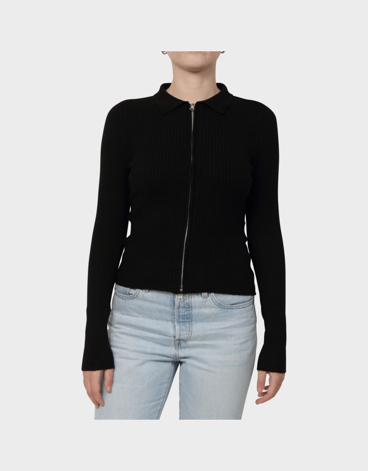 LIBI LS RIB O-NECK ZIPPER CARDI