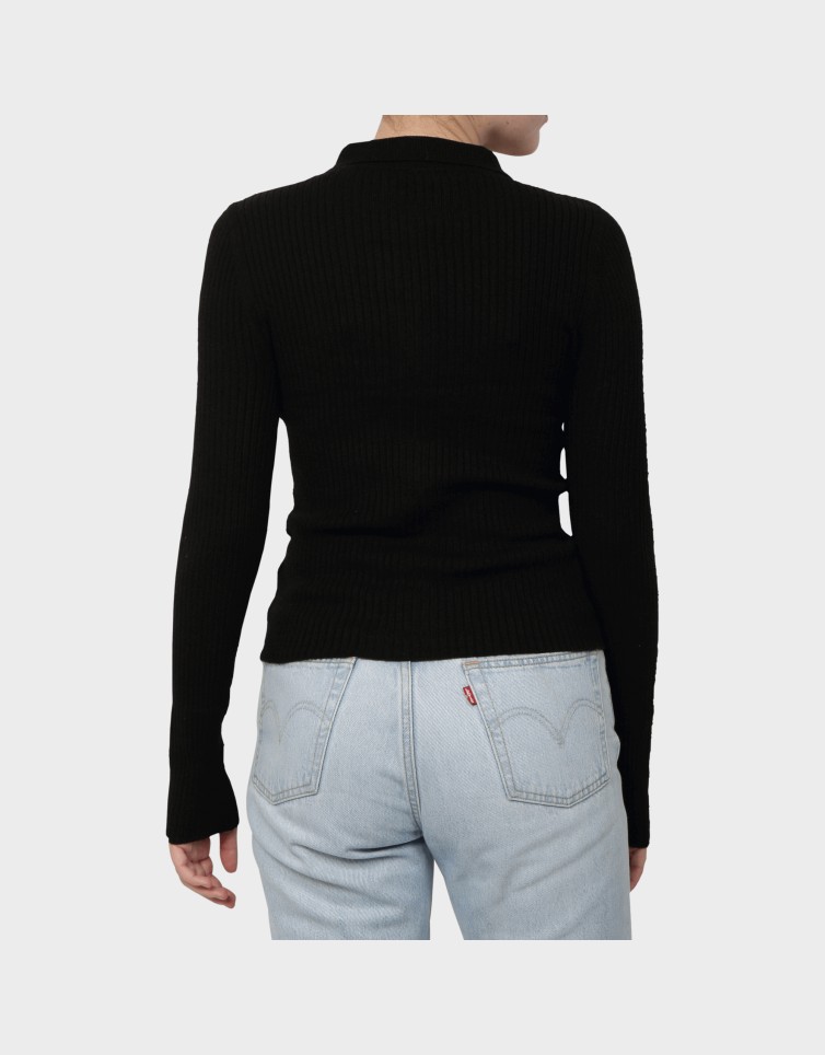 LIBI LS RIB O-NECK ZIPPER CARDI