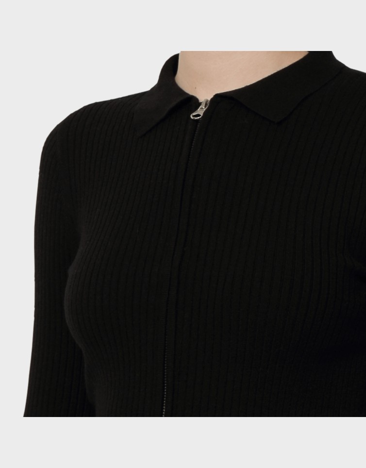 LIBI LS RIB O-NECK ZIPPER CARDI