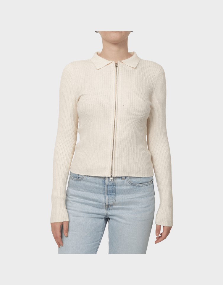 LIBI LS RIB O-NECK ZIPPER CARDI