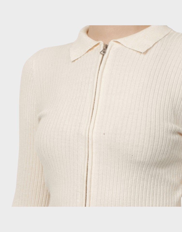 LIBI LS RIB O-NECK ZIPPER CARDI