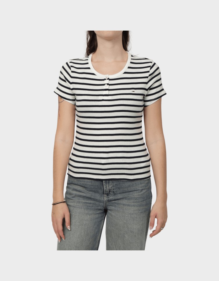 TJW SLIM BUTTON RIB C-NECK SS