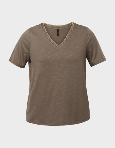 DEMI S/S V-NECK GLITTER TOP