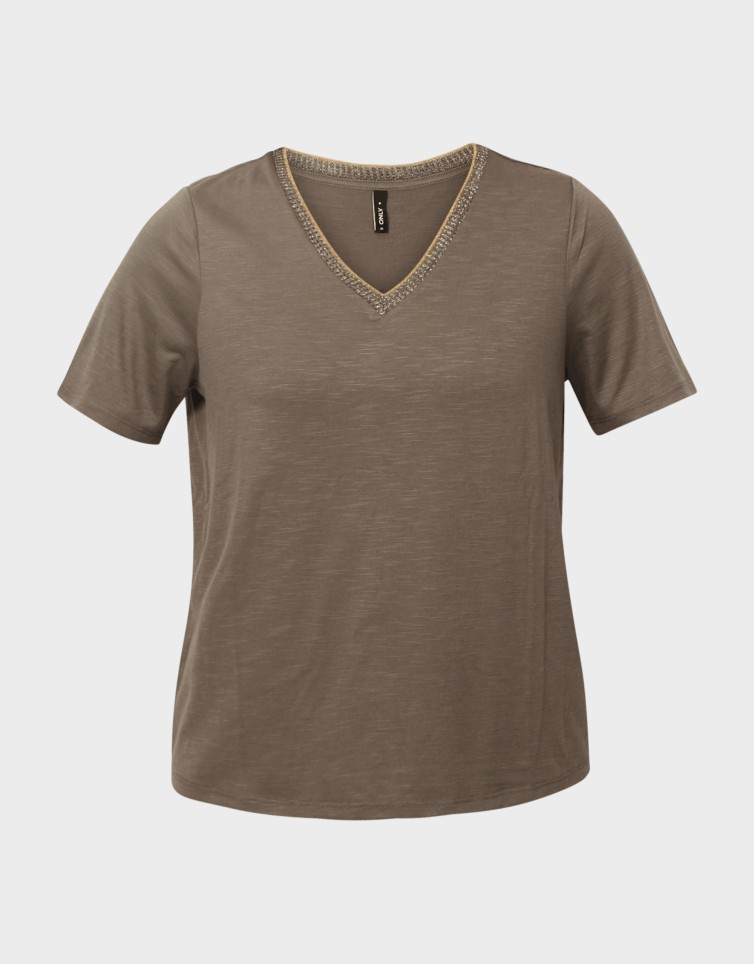 DEMI S/S V-NECK GLITTER TOP