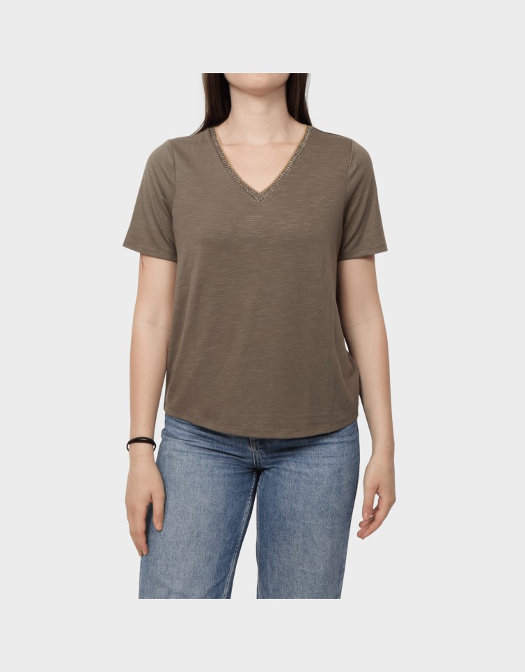 DEMI S/S V-NECK GLITTER TOP