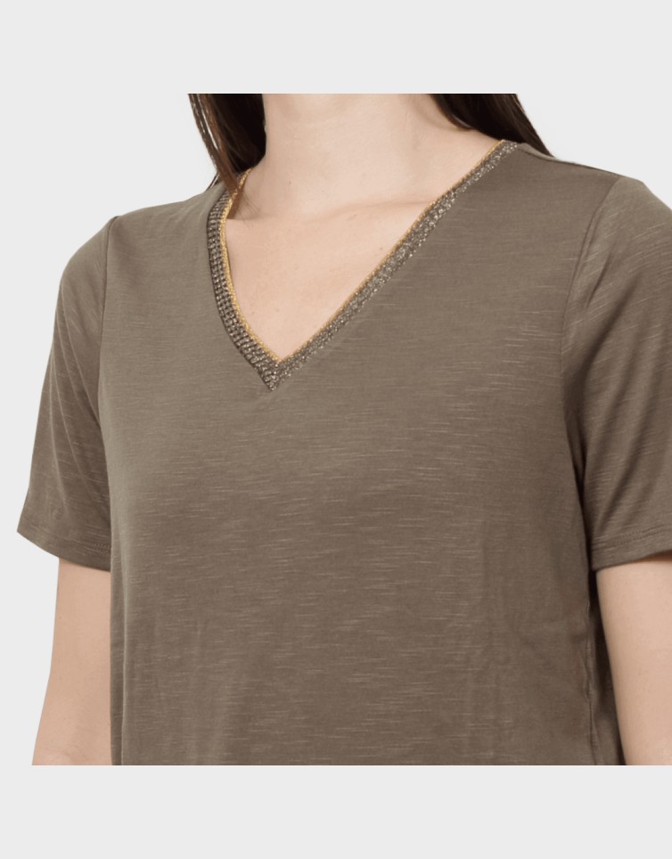 DEMI S/S V-NECK GLITTER TOP