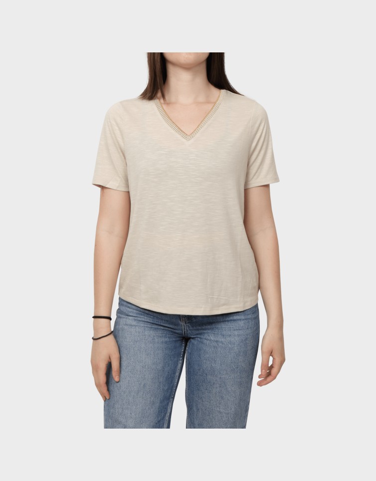 DEMI S/S V-NECK GLITTER TOP