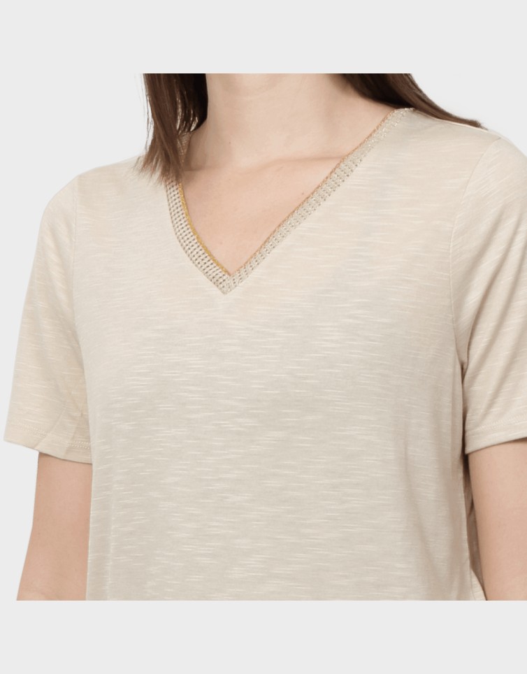 DEMI S/S V-NECK GLITTER TOP