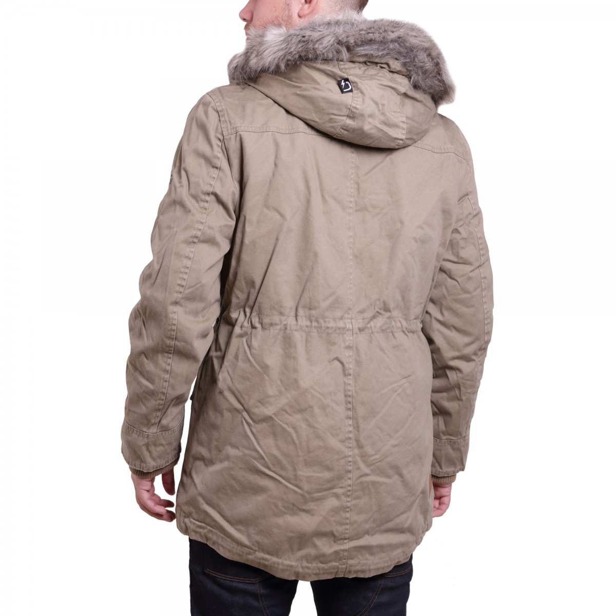 MENS LONG JACKET HOODED WITH FAKE FUR